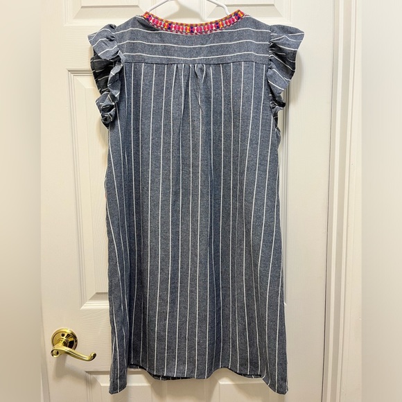 Entro Dress Womens Large Blue Striped Embroidered Boho Festival Southwest Casual - Picture 5 of 6